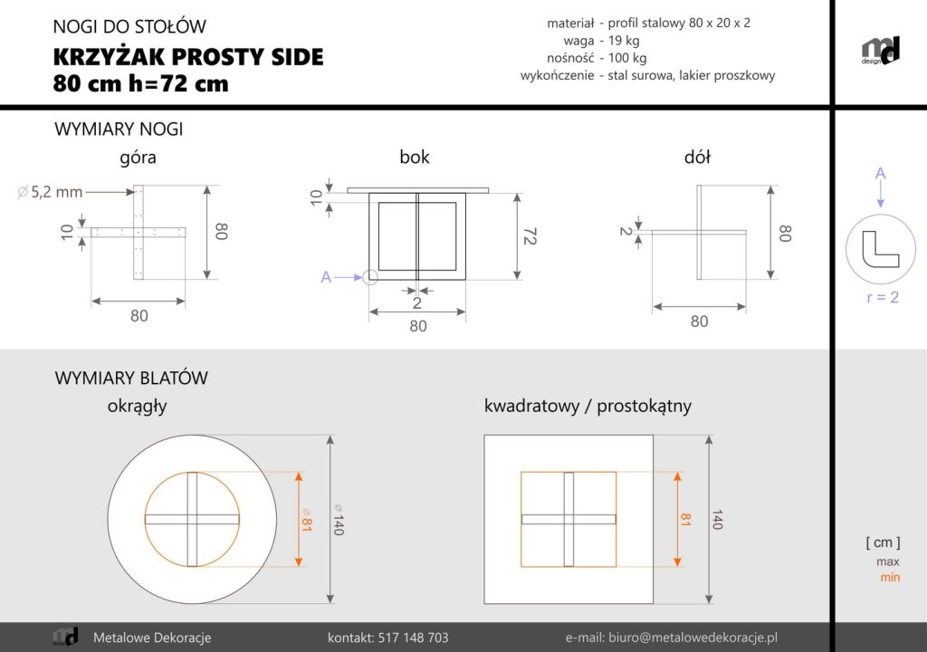 Tischbein Kreuz Einfach Side L - Image 4