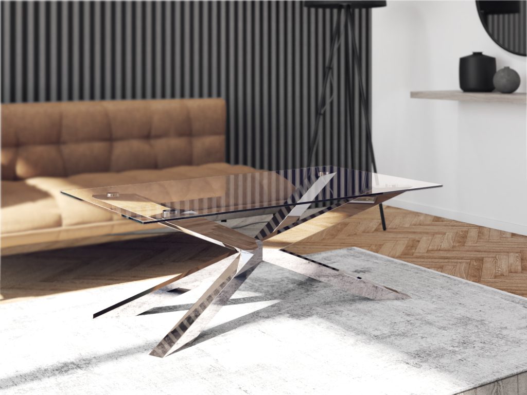 Couchtisch Gestell unter Glasplatte Spinne Slim Chrom L - Image 4