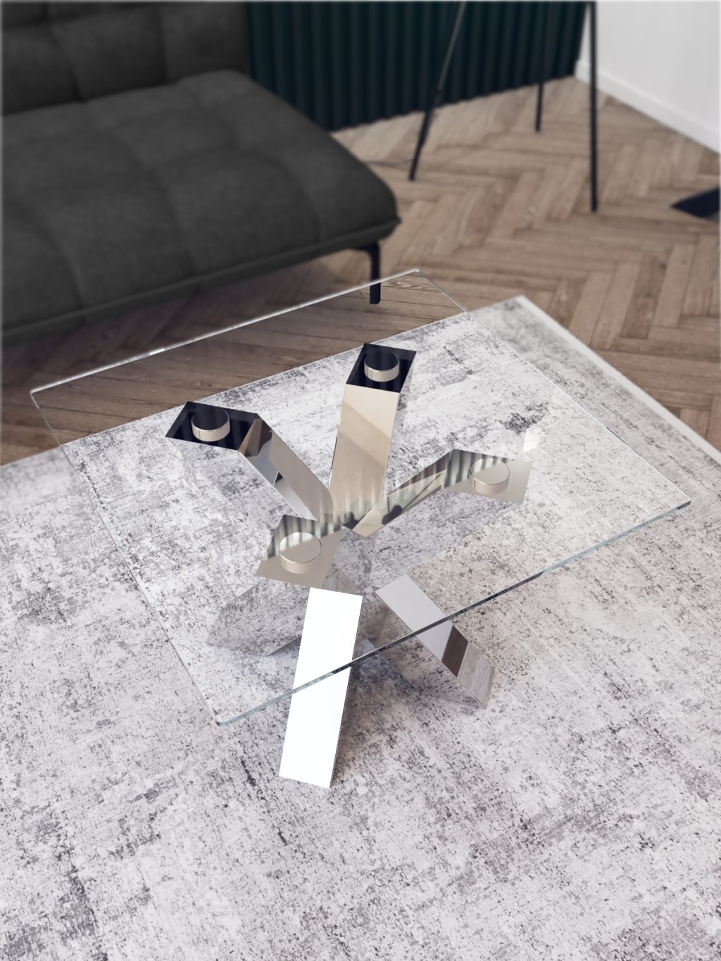 Couchtisch Gestell unter Glasplatte Spinne Heavy Chrom S - Image 3