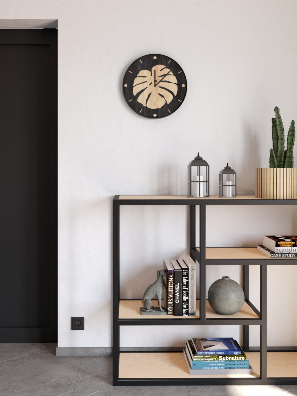 Holz Wanduhr mit Intarsien Monstera 40 cm - Image 2