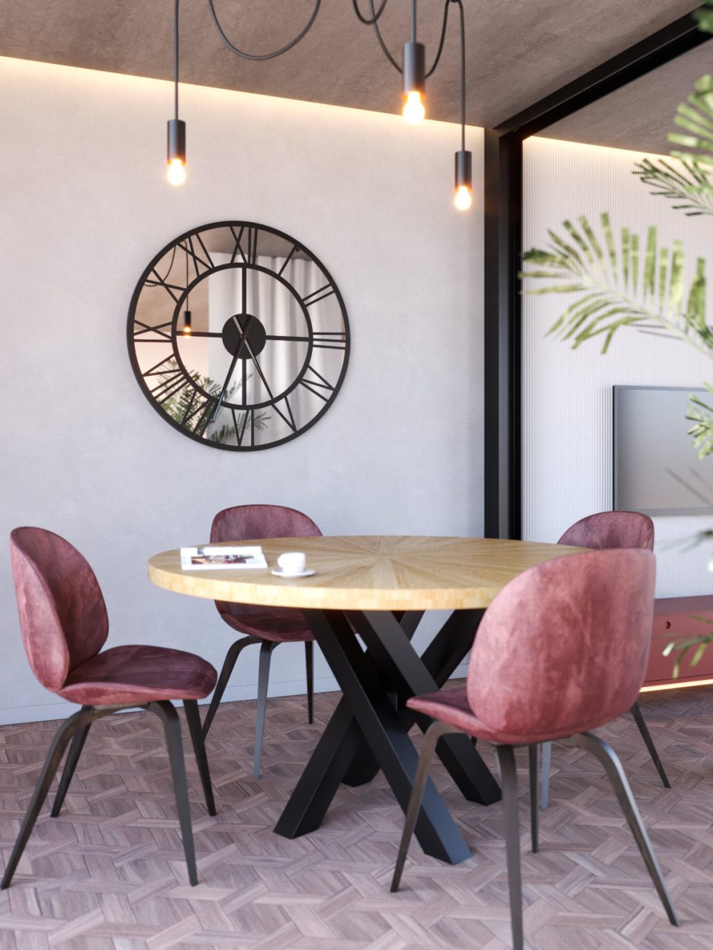 Wanduhr mit Spiegel Metall Roma Loft 100 cm - Image 2