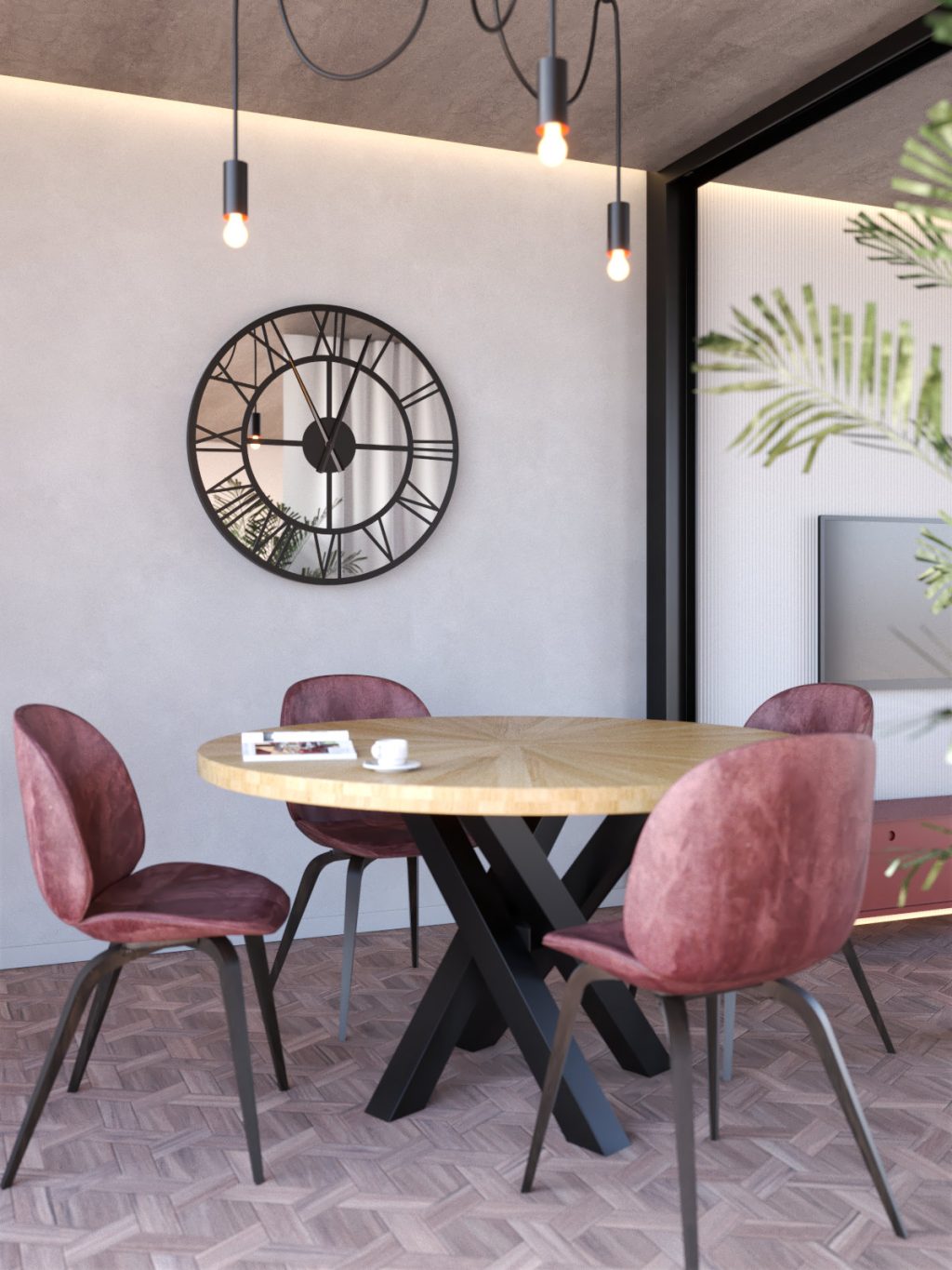 Wanduhr mit Spiegel Metall Roma Loft 90 cm - Image 2