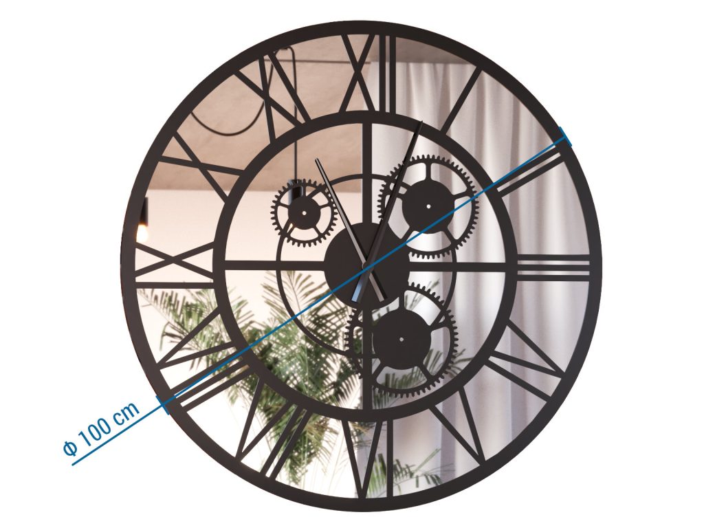 Wanduhr mit Spiegel Metall Loft mit Getriebe 100 cm - Image 3