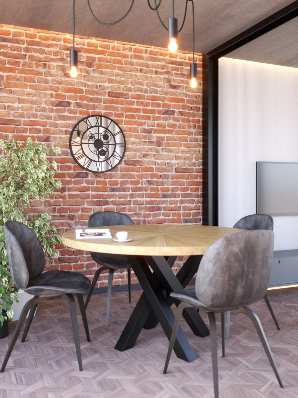 Wanduhr mit Spiegel Metall Loft mit Getriebe 60 cm - Image 2