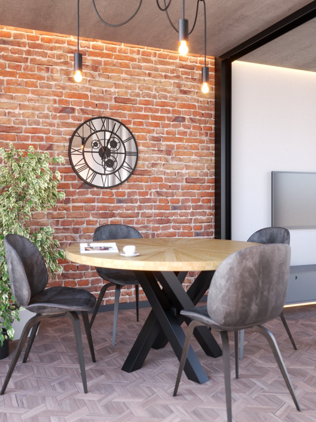 Wanduhr mit Spiegel Metall Loft mit Getriebe 70 cm - Image 2