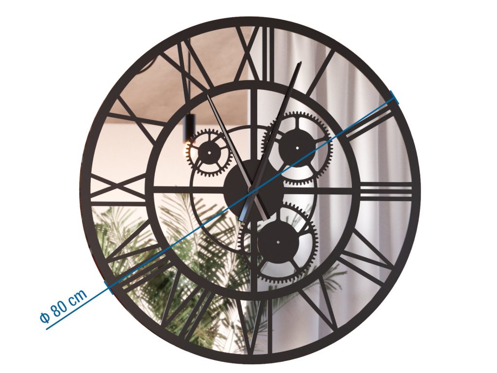 Wanduhr mit Spiegel Metall Loft mit Getriebe 80 cm - Image 3